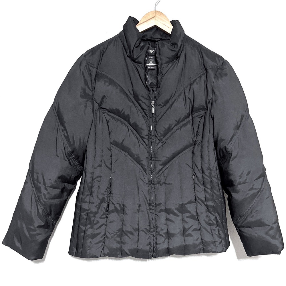 Lane Bryant Black Chevron Down Puffer Coat Full Zip Jacket Women's Size 14 16